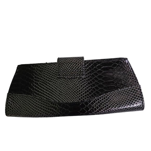 Faux Leather Croc Embossed Clutch Kiss Lock Silver Hardware 10.5"x5" - Picture 3 of 7